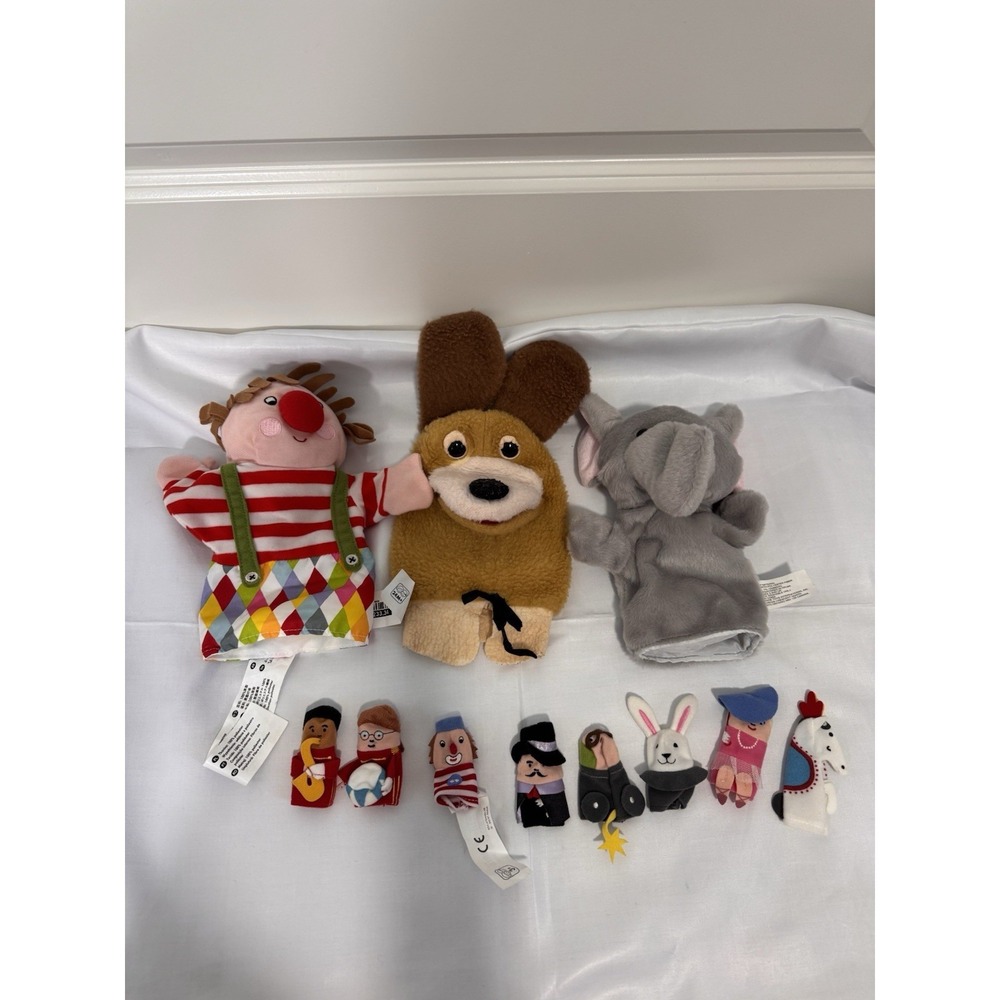 Puppet Lot 3 Hand Puppets &  8 Finger Puppets‎ Various Animals & People